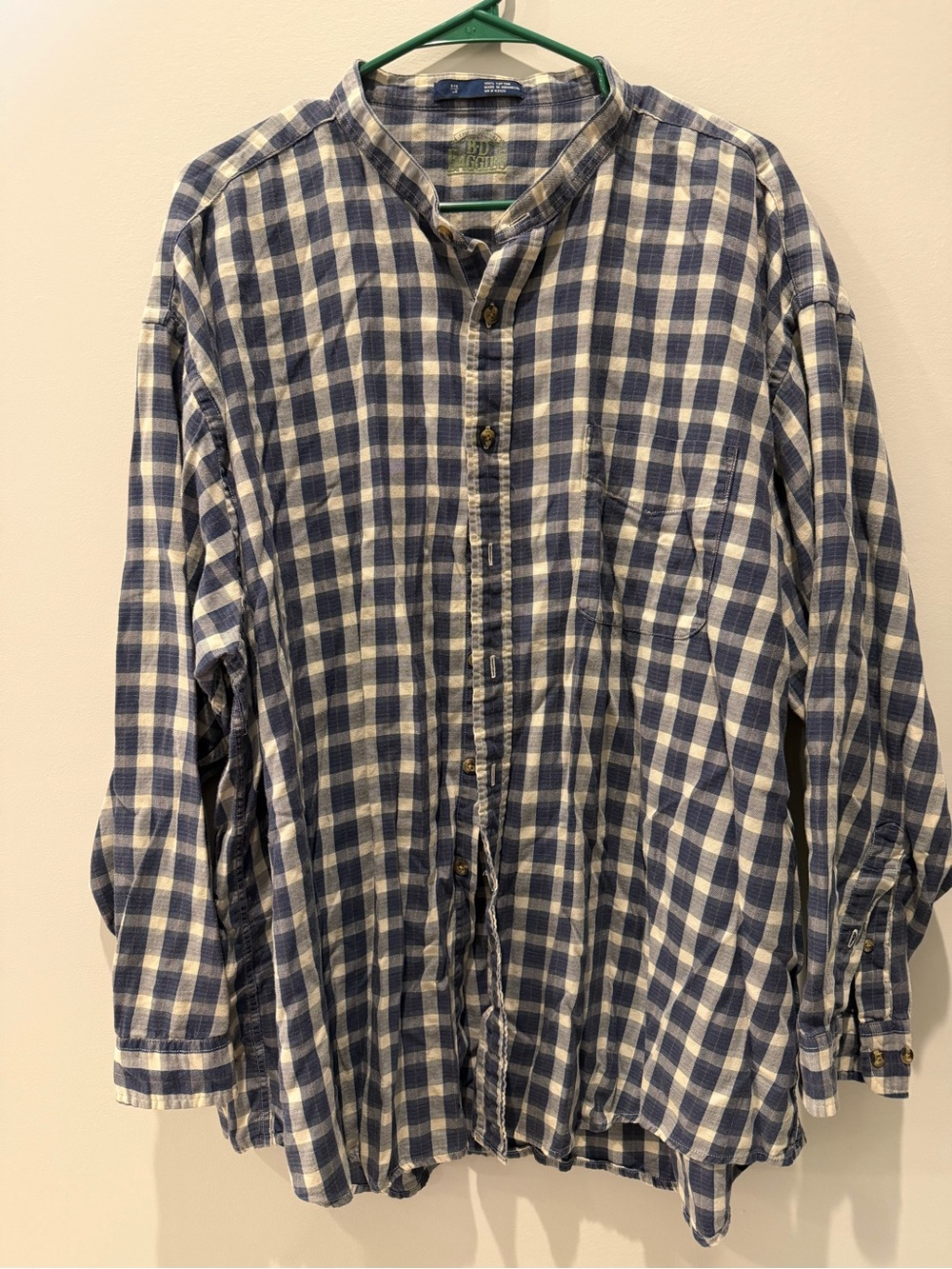 BD Baggies Men's Blue & White Check Cotton Shirt Casual band mandarin collar 3x